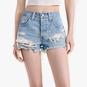 American Eagle Outfitters Light Blue Distressed High Waist Denim Shorts